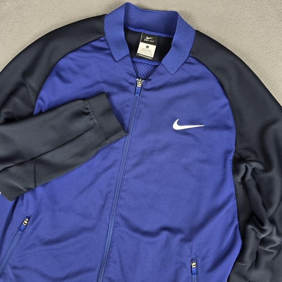 Nike Jacket Mens Large Blue Black Dri-FIT Full Zip Track Athletic 812588-455 - Picture 1 of 12